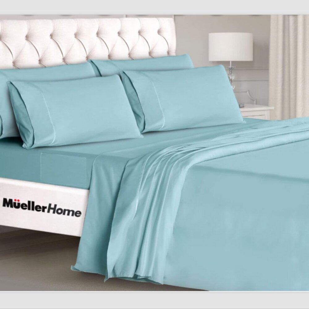 MUELLER Premium Hotel UltraTemp 6-Piece Queen Sheet Set Cooling Luxury -Aqua NWT